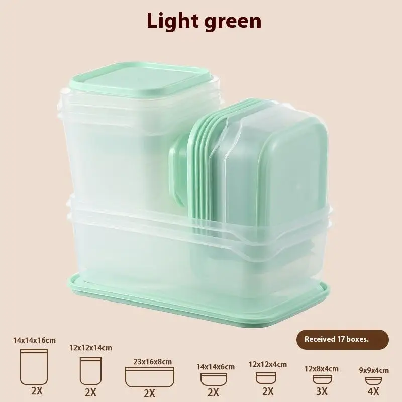 17Pcs Plastic Lunch Box Set with Freshness Preservation for Kitchen Refrigerator Microwave Safe Ingredient Packaging