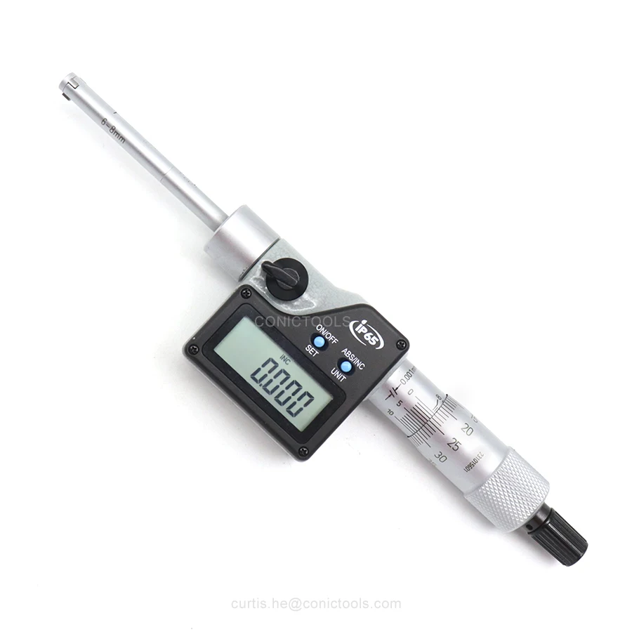 

IP65 Водонепроницаемый электронный внутренний микрометр 6-8 мм/8-10 мм/10-12 мм Цифровой 3-точечный внутренний микрометр