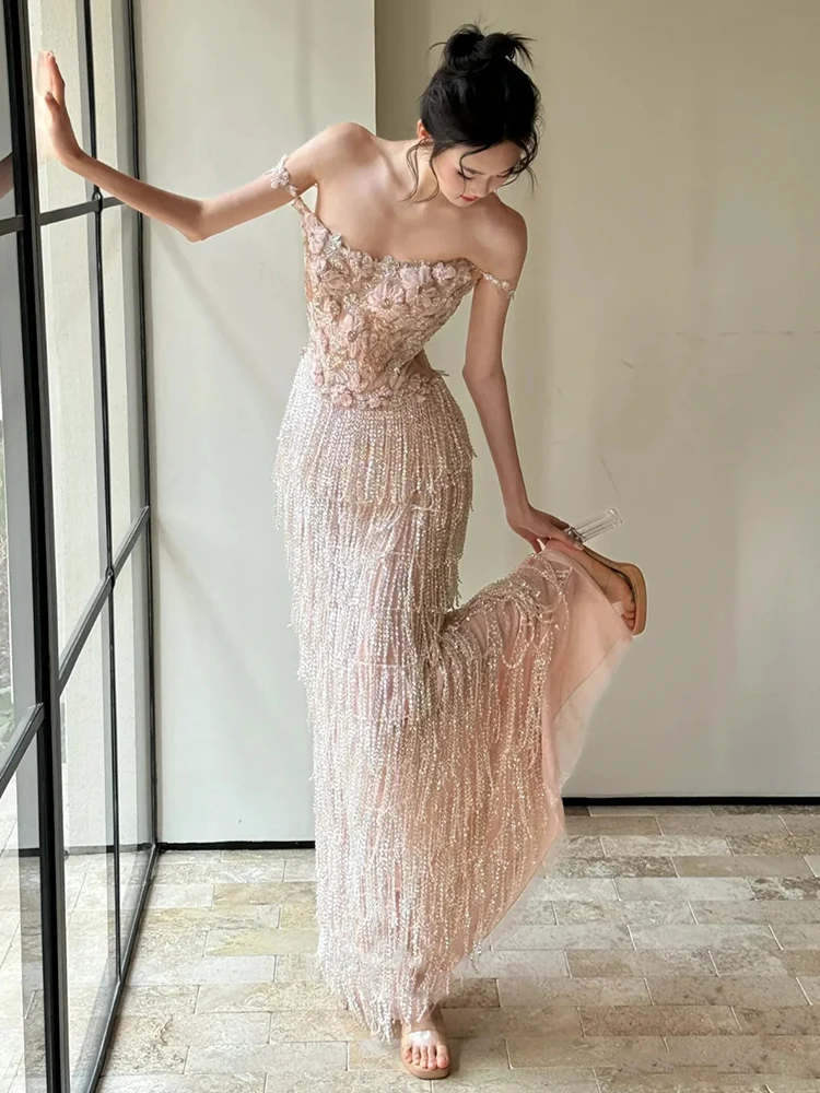 

Сексуальное вечернее платье с фи-хвостом, женское обручальное платье, корейское длинное платье со средней талией, длинная юбка на молнии, свадебное платье Par Dr