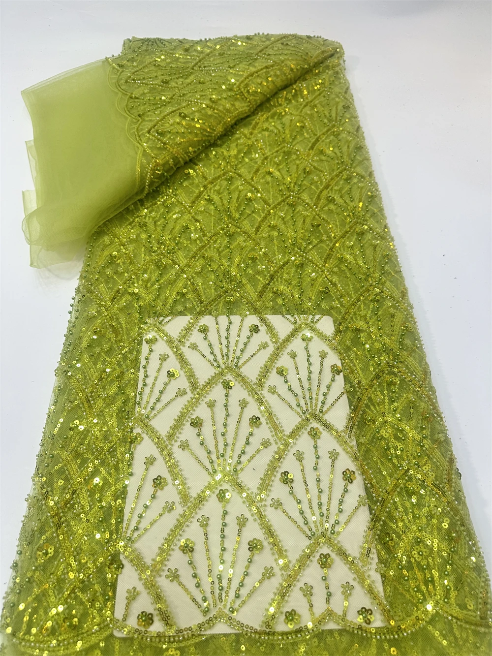 

5Yards African Lace Fabric High Quality Beaded Embroidered Mesh Lace with French Sequins for Wedding Nigerian 2026 Latest Design