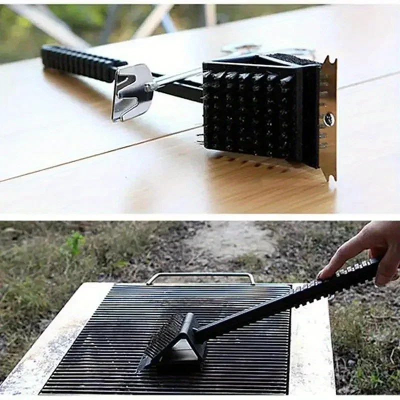 BBQ Grill 3 in 1 Cleaning Brush Outdoor Picnic BBQ Handle Copper Wire Grill Brush 14.5 inch Stove Grill Net Cleaning Supplies - view 2