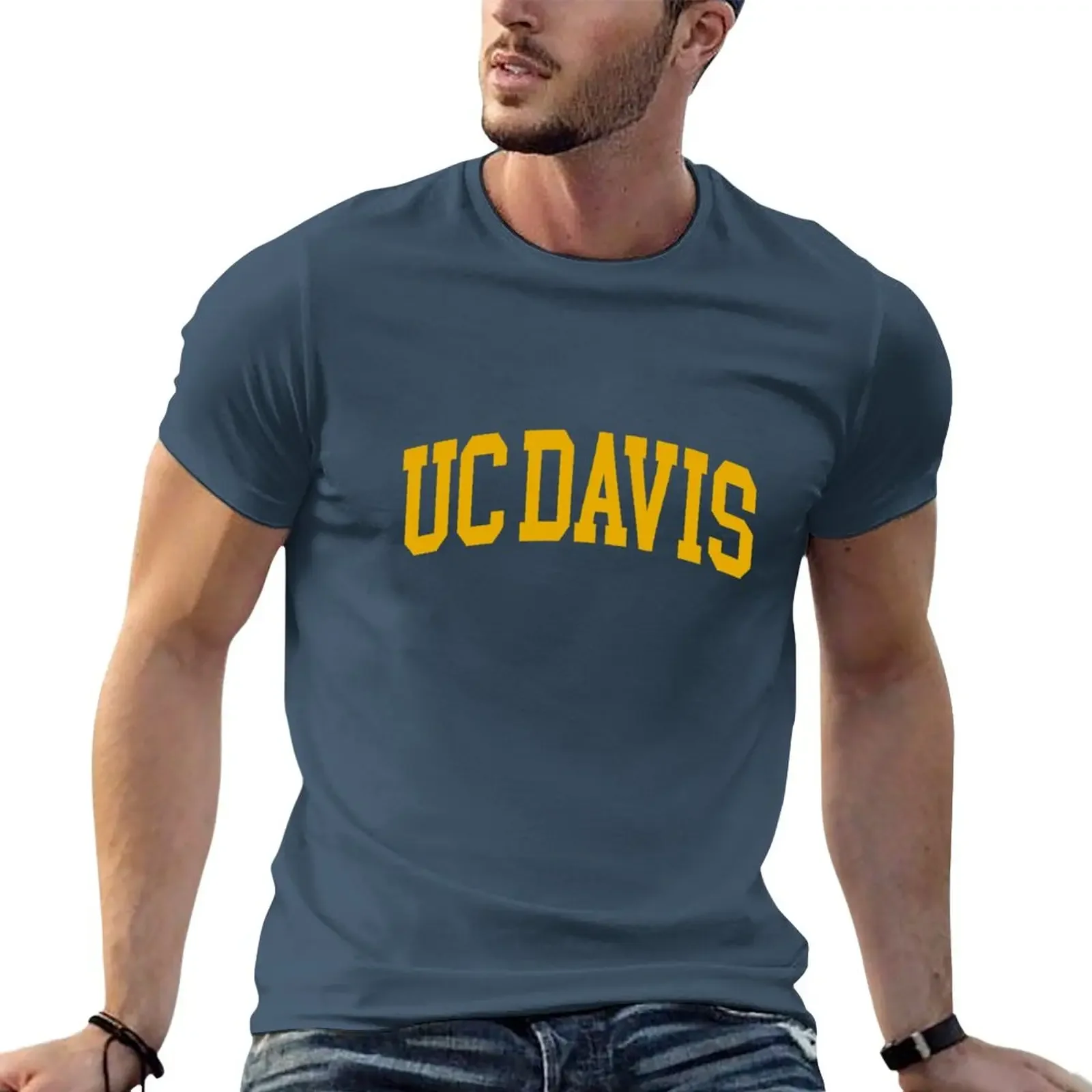 uc davis - college font curved T-Shirt quick drying plus size tops Blouse aesthetic clothes mens funny t shirts