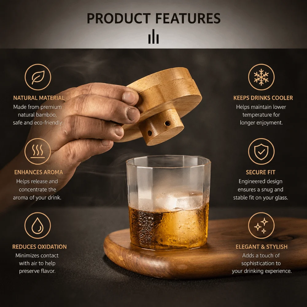 Solid Wood Cocktail Smoke Tool Smoke Dome Bar Craft Fit Smoke Dome Cover Mesh Filter Detach Structure Bar Mix Gear