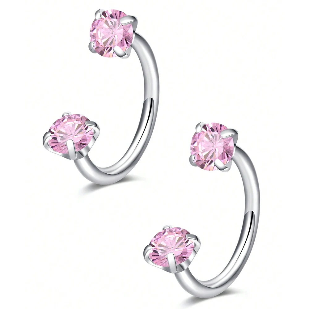 2 Stuks Rvs Zirconia Hoefijzer Ring Piercing Neus Oor Buik Ringen Vrouwen Kraakbeen Helix Oorbellen Daith Piercing Sieraden