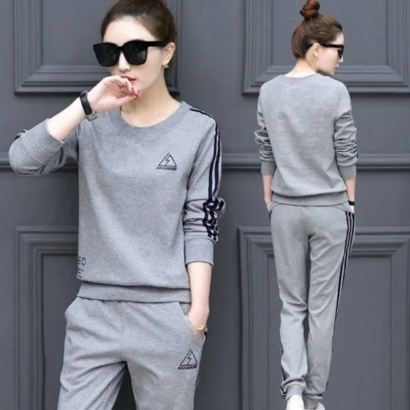 

Spring Autumn Fashion Striped Slim Long Sleeve Sporty Two-piece Set Women's Casual O-neck Pencil Pants Sets