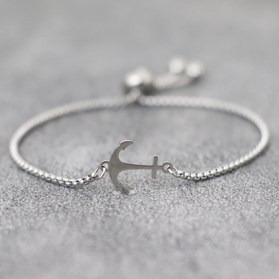 Nautical Anchor Bracelet Men Women Stainless Steel Cuban Chain Link Braslet Sliding Adjustable Outdoor Cycling Hand Accessories