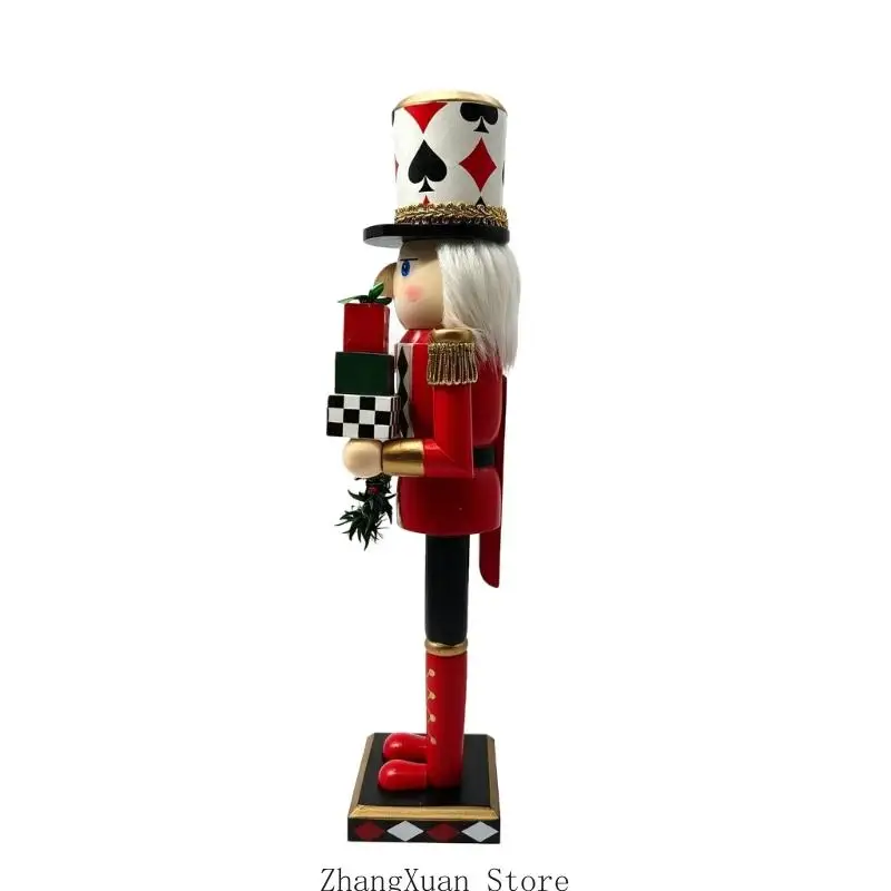 Tisch-Weihnachtsdekoration, Nussknacker-Statue mit Spielkartenanzug, bemalte hölzerne Soldatenfigur, flache Basis für 3 x – Detail 8
