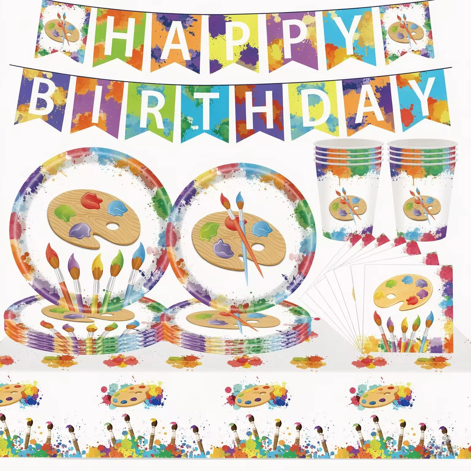New Graffiti Brush Theme Disposable Tableware Paper Cup Plate Napkins Tablecloth Children's Birthday Party Tableware Supplies