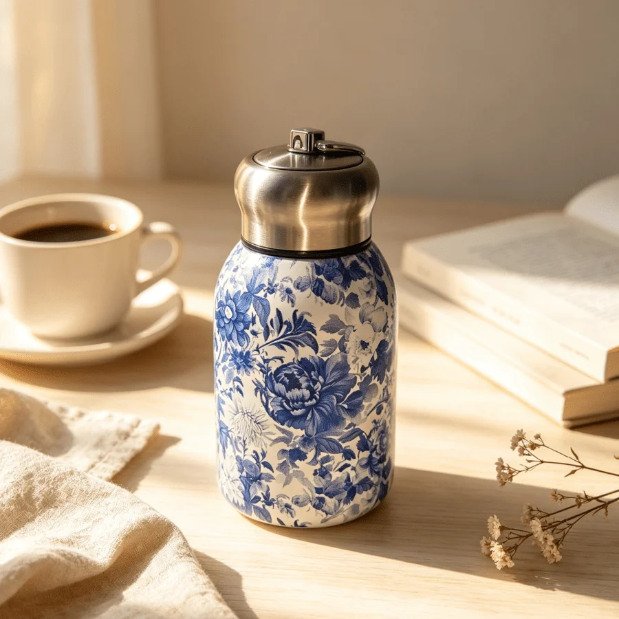 Mini Stainless Steel Vacuum-Insulated Tumbler Featuring Floral, Landscape, Bird, And Rose Motifs; Includes A Leak-Proof Lid With A Carrying Hook-A Compact, Portable Choice For Women's Daily Commutes And Outdoor Activities.
