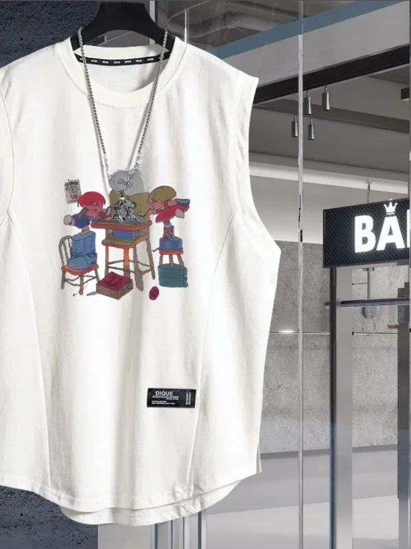 

Loose Fit Lightweight Large Size Men's T-irt No Sve Sport Absorbent Summer Faion Thin Fitn oulder Pad Top