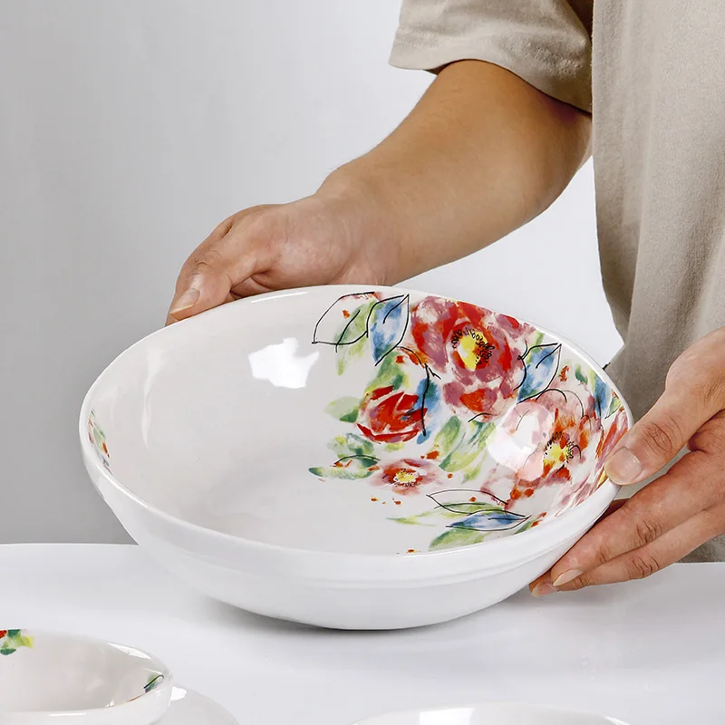 French Country Ceramic Bowls Set Rice Noodle Salad Soup Bowls Irregular Design High Aesthetic