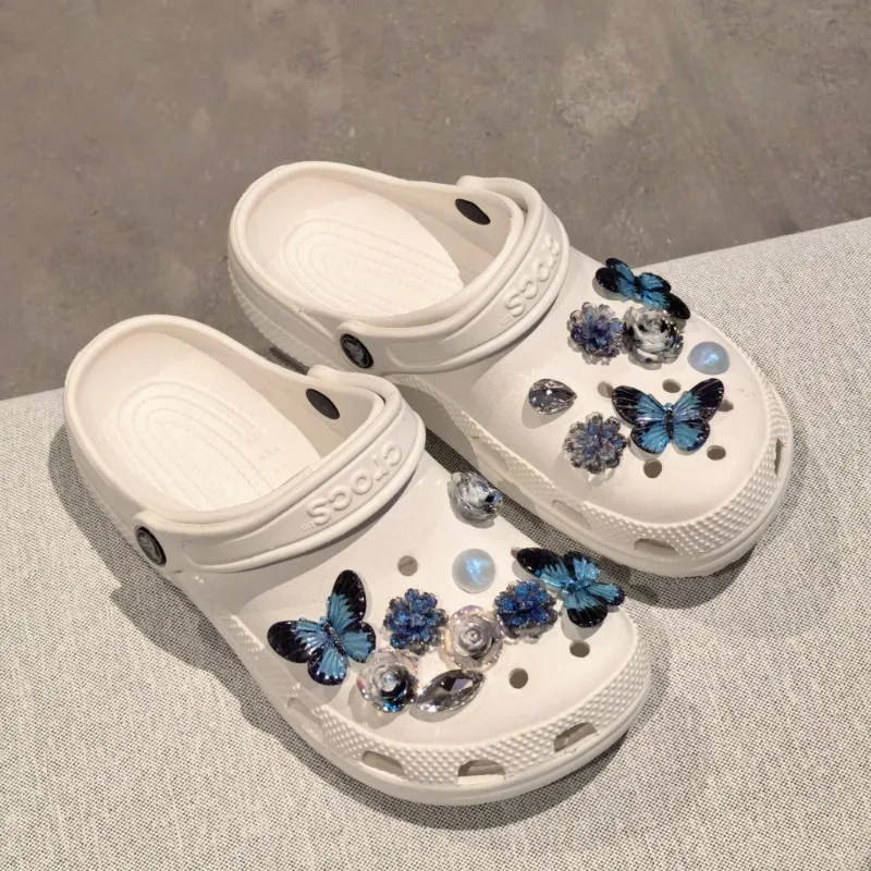 Blue Butterfly Starry Flower Resin Shoe Charms Set DIY Hole Sandals Decor Women Summer Vacation Accessories