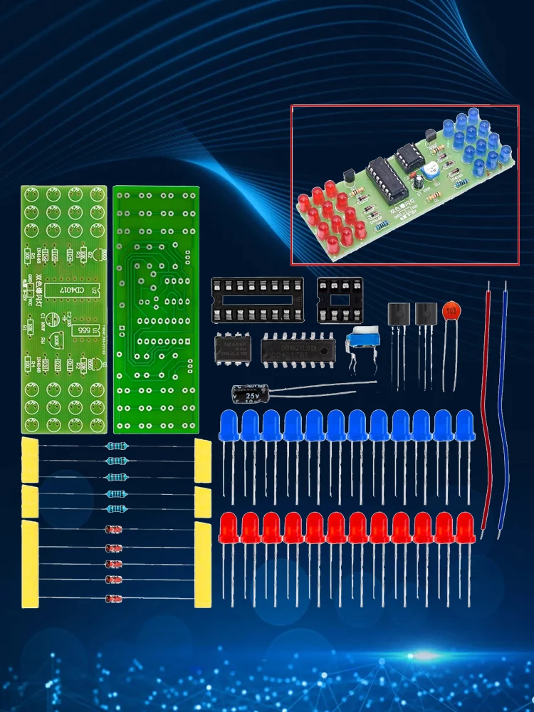 Project 1-Piece Beginner Flashing Light Kit: NE555/CD4017 Chips, Red-Blue LEDs – Electronic Learning Project