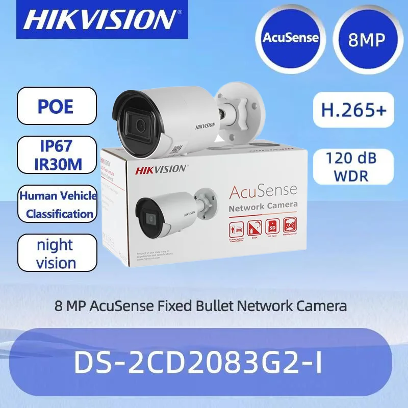 

Hikvision AcuSense DS-2CD2083G2-I 8MP 4K IP Camera Outdoor IR Night Vision 40M Human Vehicle Detection IP67 Waterproof Surveilla
