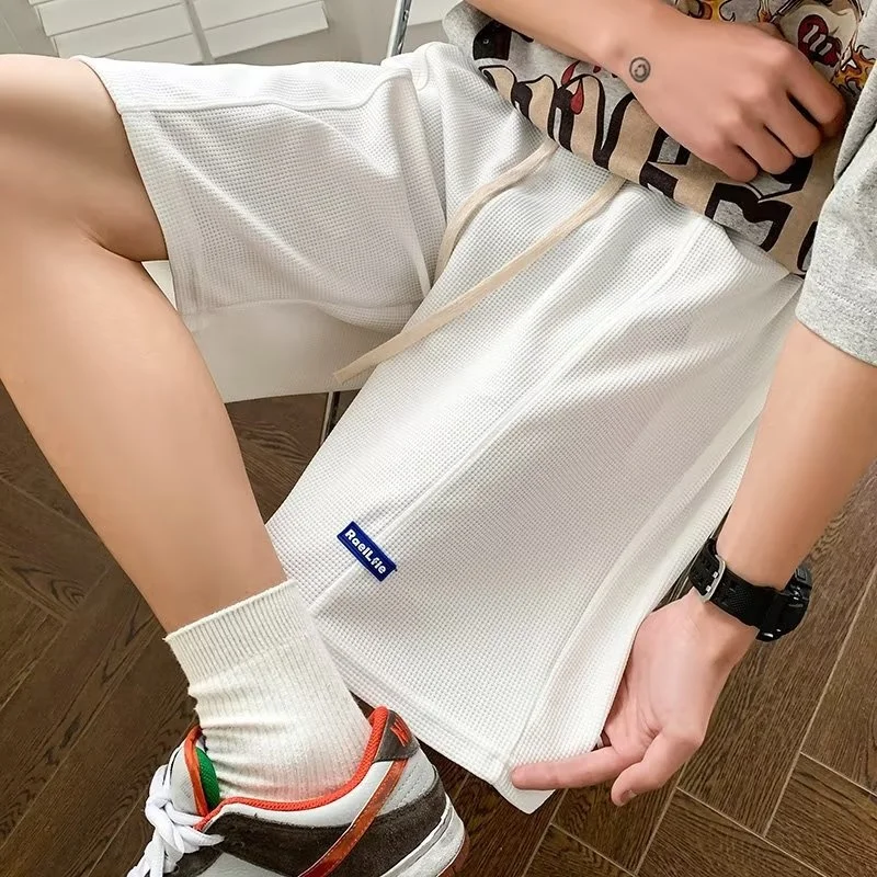 

Белые летние тонкие дышащие мужские шорты свободного кроя, повседневные брюки прямого кроя, спортивные брюки длиной до колена со средней посадкой