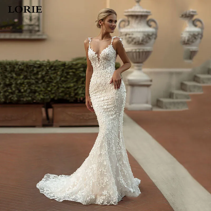 

LORIE Exquisite Lace Mermaid Wedding Dresses vestido de novia Spaghetii Strap Bridal Gowns Appliqued Lace Wedding Gowns 2024