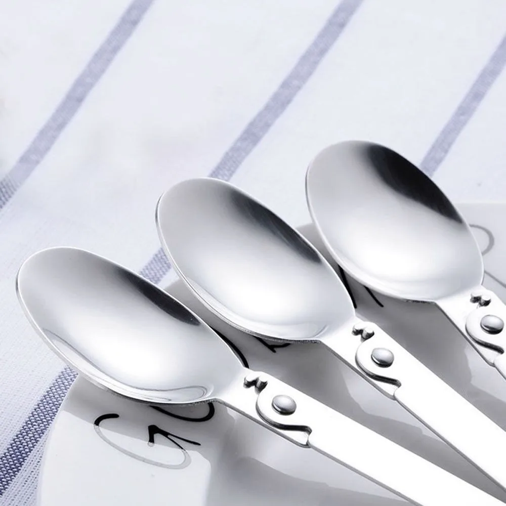 304 Stainless Steel Folding Spoon Creative Titanium Silver Soup Spoon Outdoor Travel Tableware Coffee Spoon