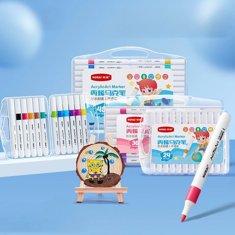 12/24/36/48color Acrylic Marker Set Brightly Colored Waterproof Sun Protection for Children Hand-painted Graffiti Cartoon Design