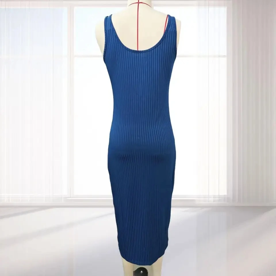 

Spring Summer New Women's Fashion Single Breasted Sexy Suspender Dress Sexy Knitted Slit One-step Skirt Bodycon