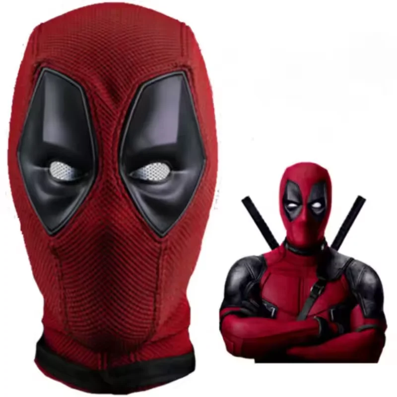 Männer Superheld Deadpool Rote Maske für Erwachsene Halloween Cosplay Kostüme Kopfbedeckung Gestrickte Maske mit Latex Silikon Augenmasken