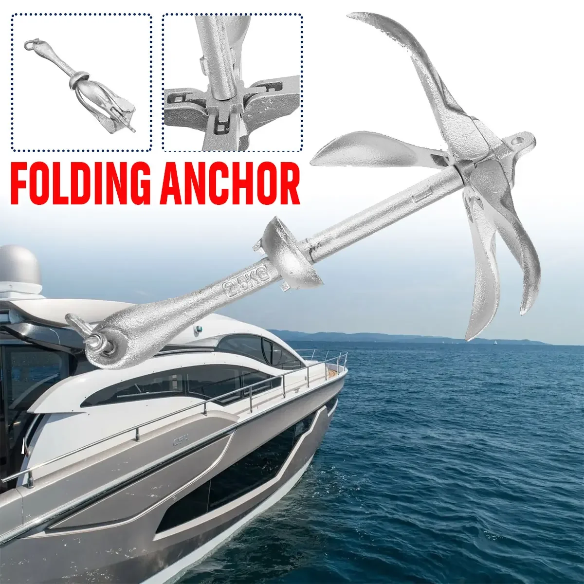 For Marine Yacht Folding Anchor Kayak Canoe 2.5KG/3.2KG Cast Aluminum Boat Folding Grapnel Anchor Docking Hardware