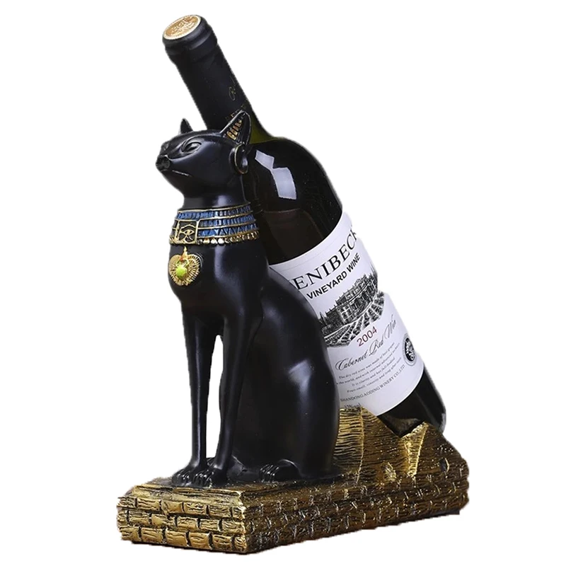 

Sculptures Wine Rack Animal Statues Bottle Holder European Decoration Hogar Black Ornaments Home 25cm Resin Egyptian Cat God Dog