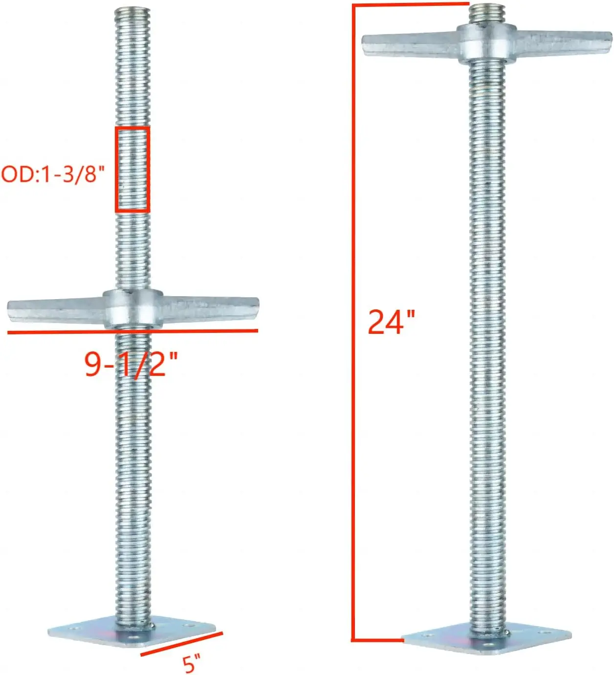 Adjustable Leveling Galvanized Screw Jack with Base Plate, 4 Pack