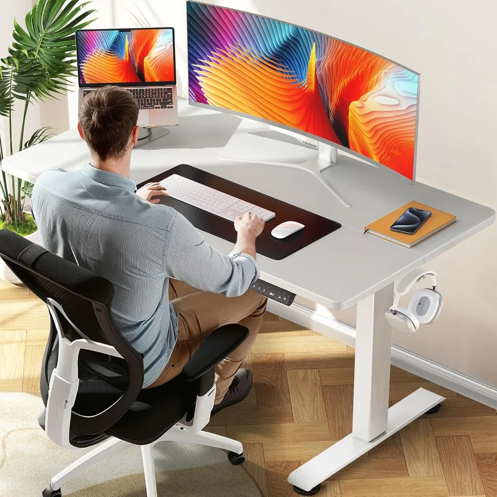 47.2 Inch Electric Standing Desk, Height Adjustable Sit Stand Up, Wood Desktop, Work Home Office Computer PC Desks, Gaming Writ