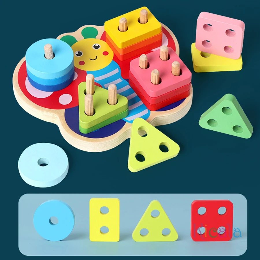 Montessori Spielzeug Holz Bausteine Frühen Lernen Pädagogisches Spielzeug Farbe Form Spiel Kinder Puzzle Spielzeug Für Kinder Jungen Mädchen