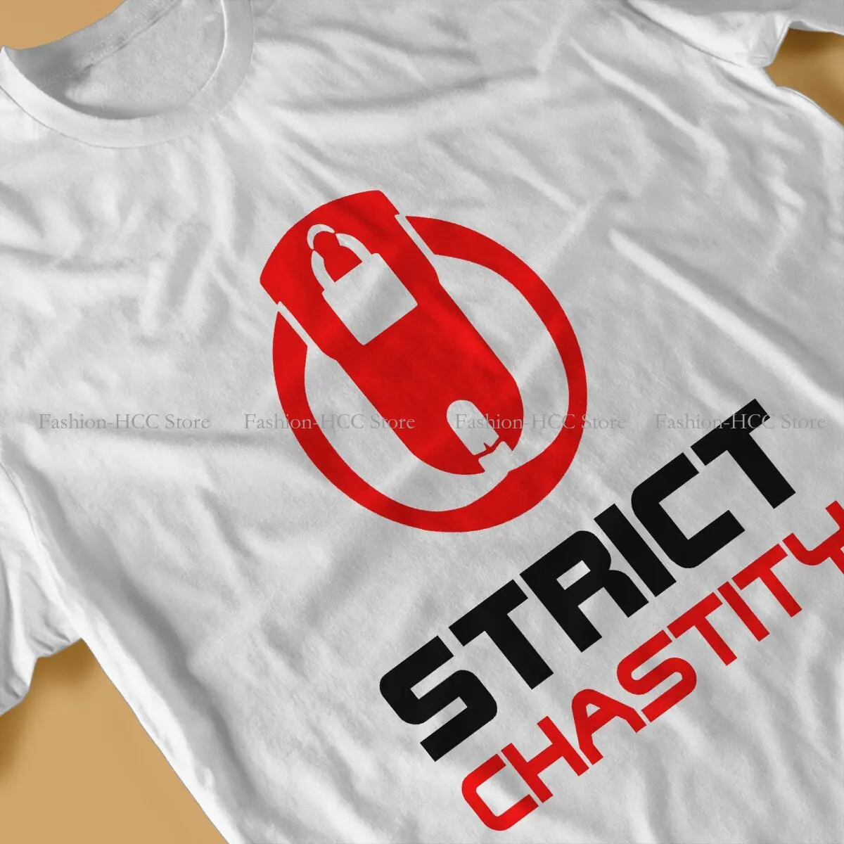 STRICT CHASTITY Chastity for Boys Guys Red Label TShirt BDSM Bondage Discipline Dominance Leisure T Shirt Male Tee Polyester