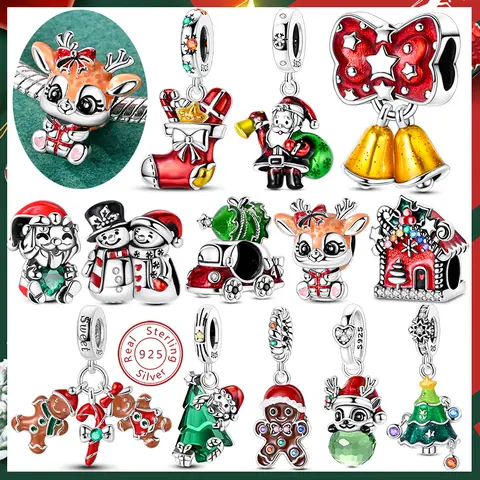 Christmas Charm Bead Pendant 925 Sterling Silver Christmas Elk Snowman Santa Claus Charm Fit Original Bracelet Women DIY Jewelry