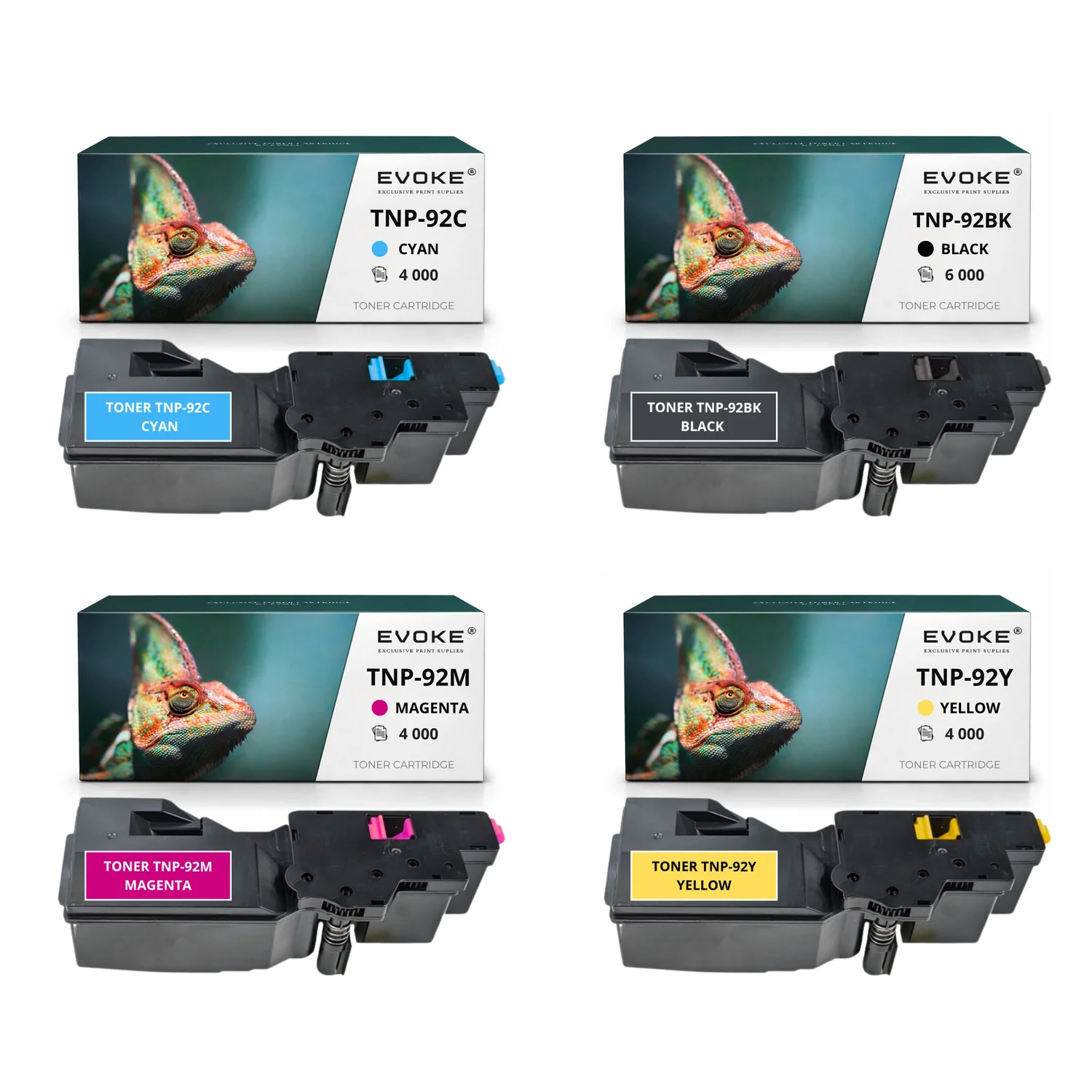 Evoke Compatibele Toner voor Konica Minolta Tnp-92 Tnp92 4X Cmyk: Zwart, Cyaan, Magenta, Geel 18000 Pagina's Bizhub C3120I