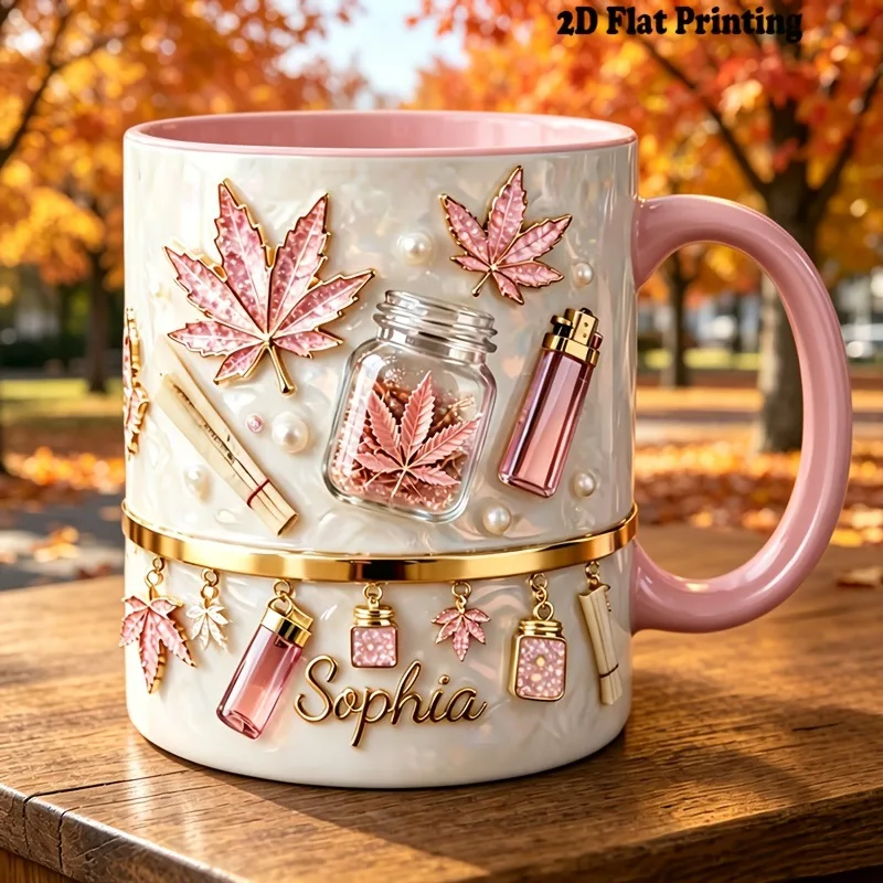 Personalized 11oz Autumn Maple Leaf Custom Mug, 2D Printed Ceramic Coffee Cup, Autumn Decoration Gift for Girls' Birthdays