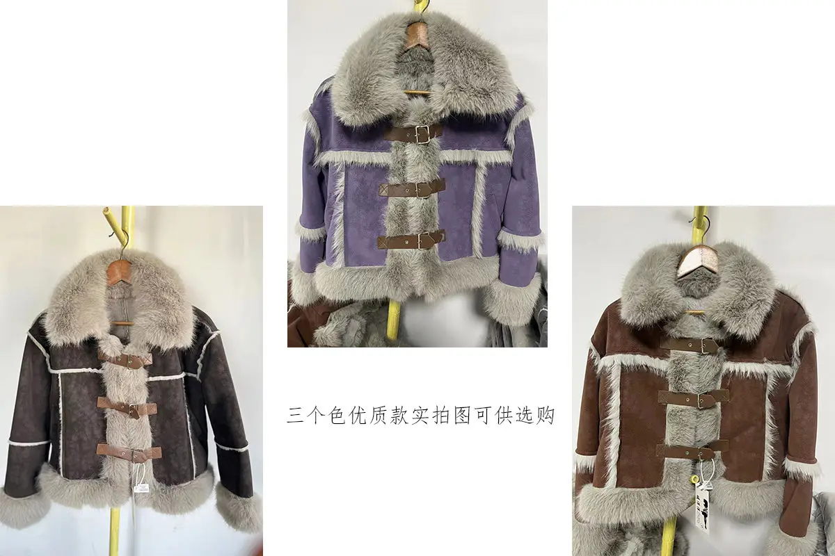 سترة نسائية جديدة موضة شتاء 2025 من الفرو المزيف سترة فضفاضة للركاب من صوف الضأن كاوبوي