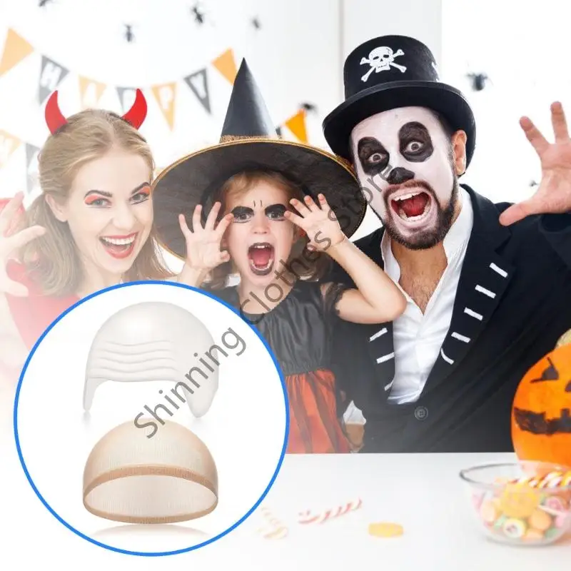 M68A CAPS CAPS مزيف رأس Skin Halween Cosplay Cosplay Associory Ald Coled Hat للبالغين الأطفال أغطية شعر مستعار مع شبكة الشعر