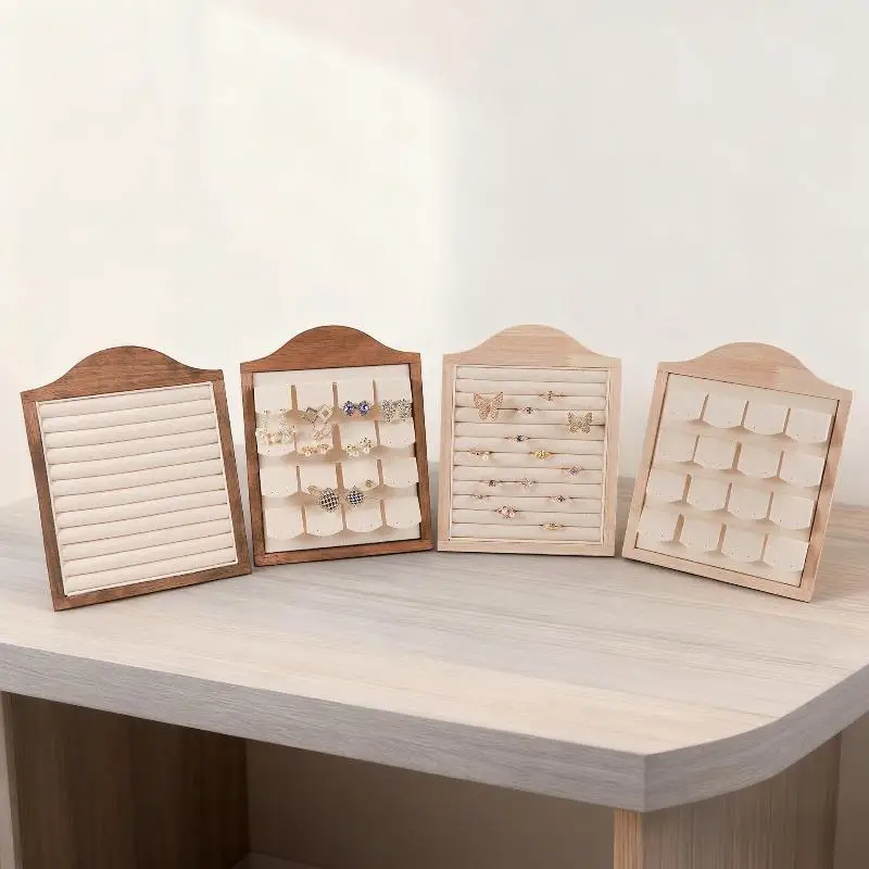 Wooden Ring Display Stand with Soft Velvet Lining Large Capacity Anti-scratch Jewelry Organizer for Home Vanity Shop