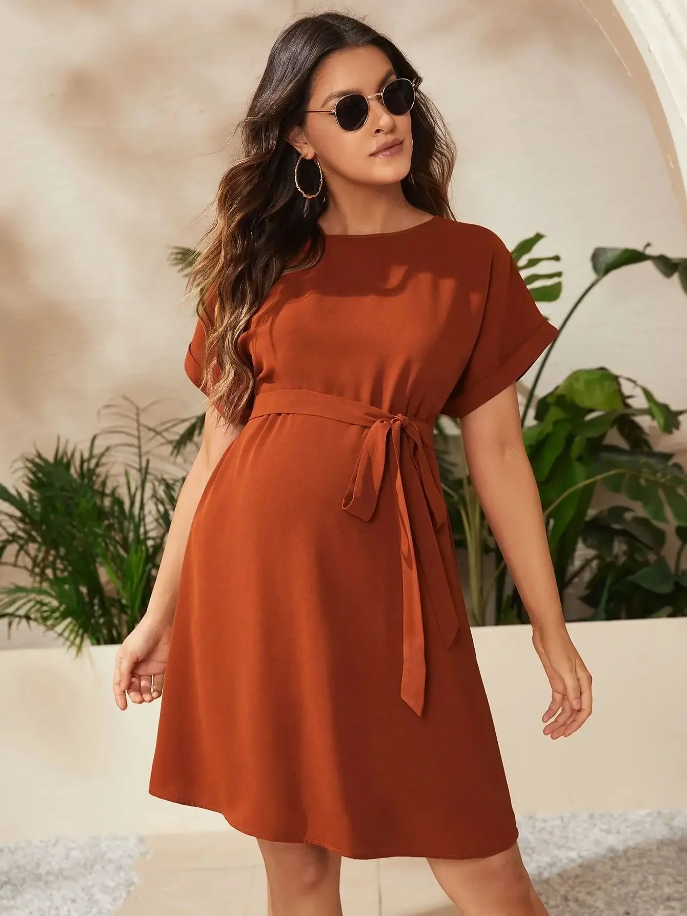 2024 Summer American Fashion Maternity Dress with Bat Sleeves and Waist Cinching Oversize Loose Slim Clothes for Pregnant Women