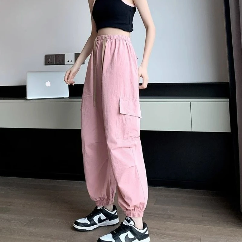 Amerikaanse stijl kaki met zakken elastische taille damesbroek effen outfits jaren 90 katoen G Trends 2025 originele broek voor dames