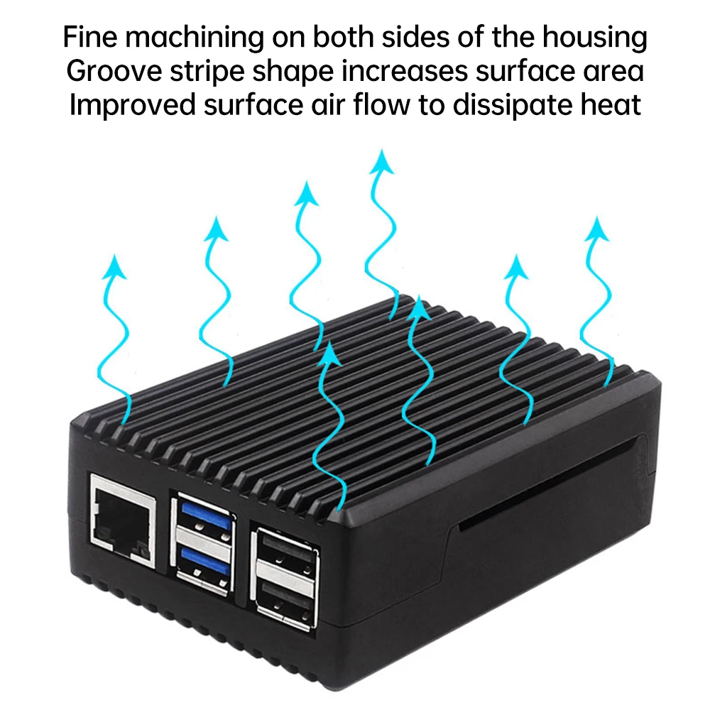 Pi 5 Aluminium Alloy Case Metal Shell with Silicone Heatsinks Passive Cooling Enclosure for Raspberry Pi 5