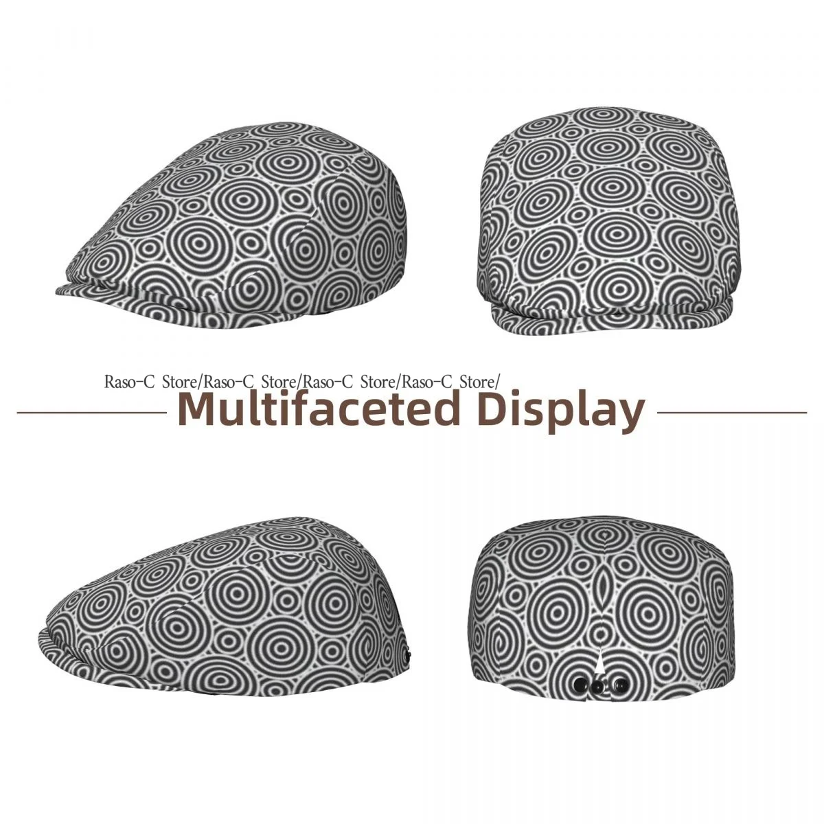 British Gatsby Newsboy Cap For Adults Abstract Circles Geometric Pattern Flat Peaked Cap Autumn Winter Beret Hat