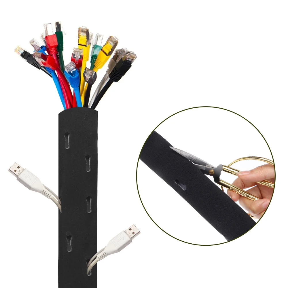 DIY Cable Management Sleeve Cuttable Braided Sleeves Cords Organizer Wire Hider Protector Flexible Neoprene for Office Computer