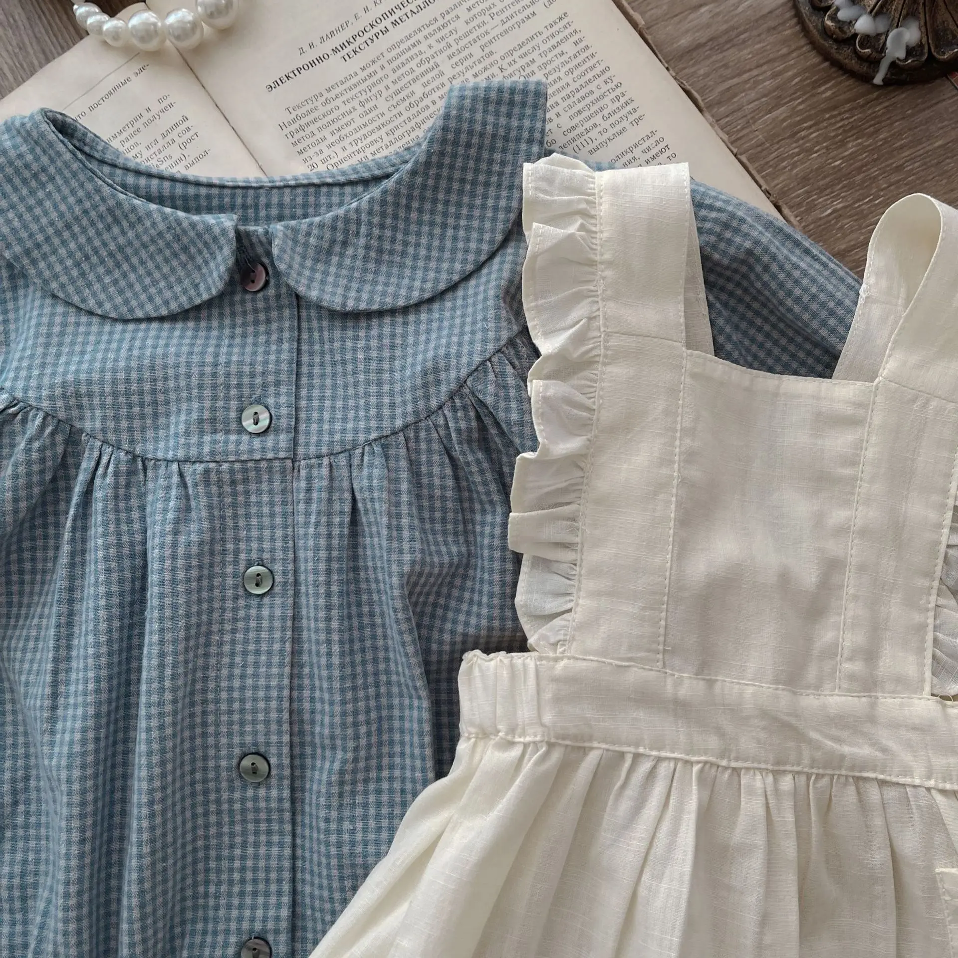 LILIGIRL Newborn Girl Clothes Spring Autumn New Single-breasted Girl\'s One Piece Clothes Or Lace Suspender Skirt Sweet Clothes