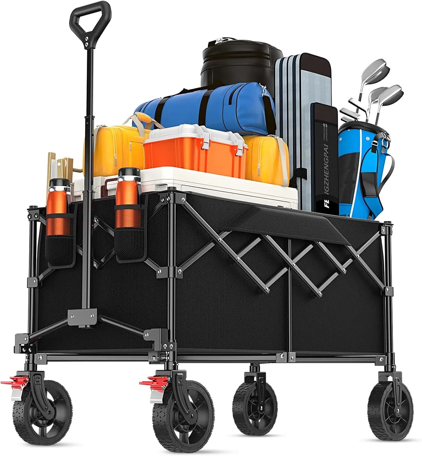 

180L Foldable Wagon Cart with Wheels, 330LBS Capacity for Outdoor, Beach, Shopping - Black