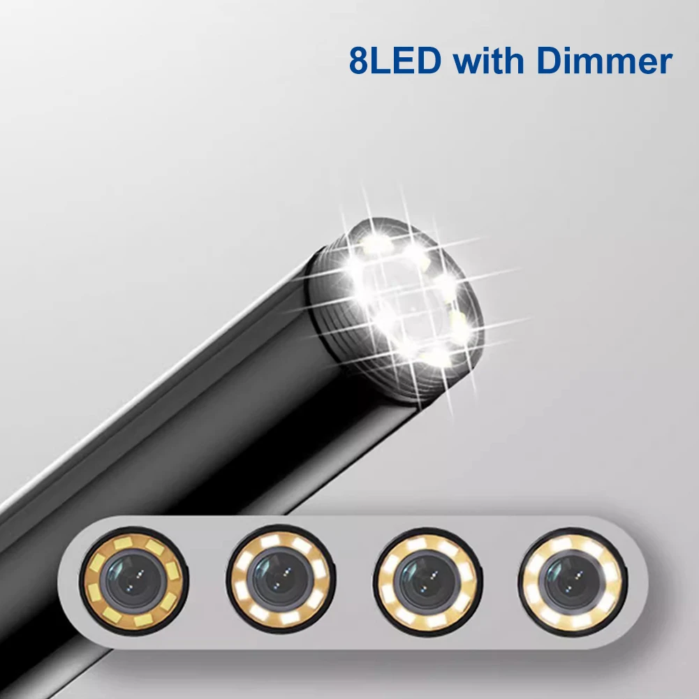 8LED 1200P Endoscope Camera with Light 3.5/5/10m Slim Borescope Dimmer Type-C IOS Waterproof Camera for Car Repair