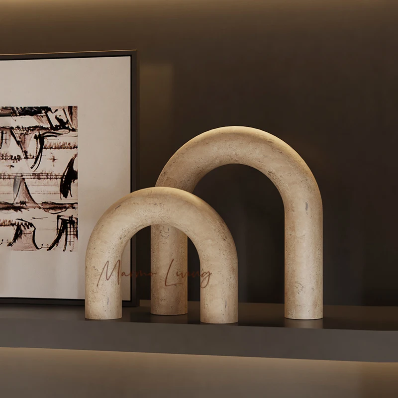 

Travertine Sculptures and Figurines Archway Shape Statue for Shelf Coffee Table TV Cabinet Bookshelf Living Room Home Decoration