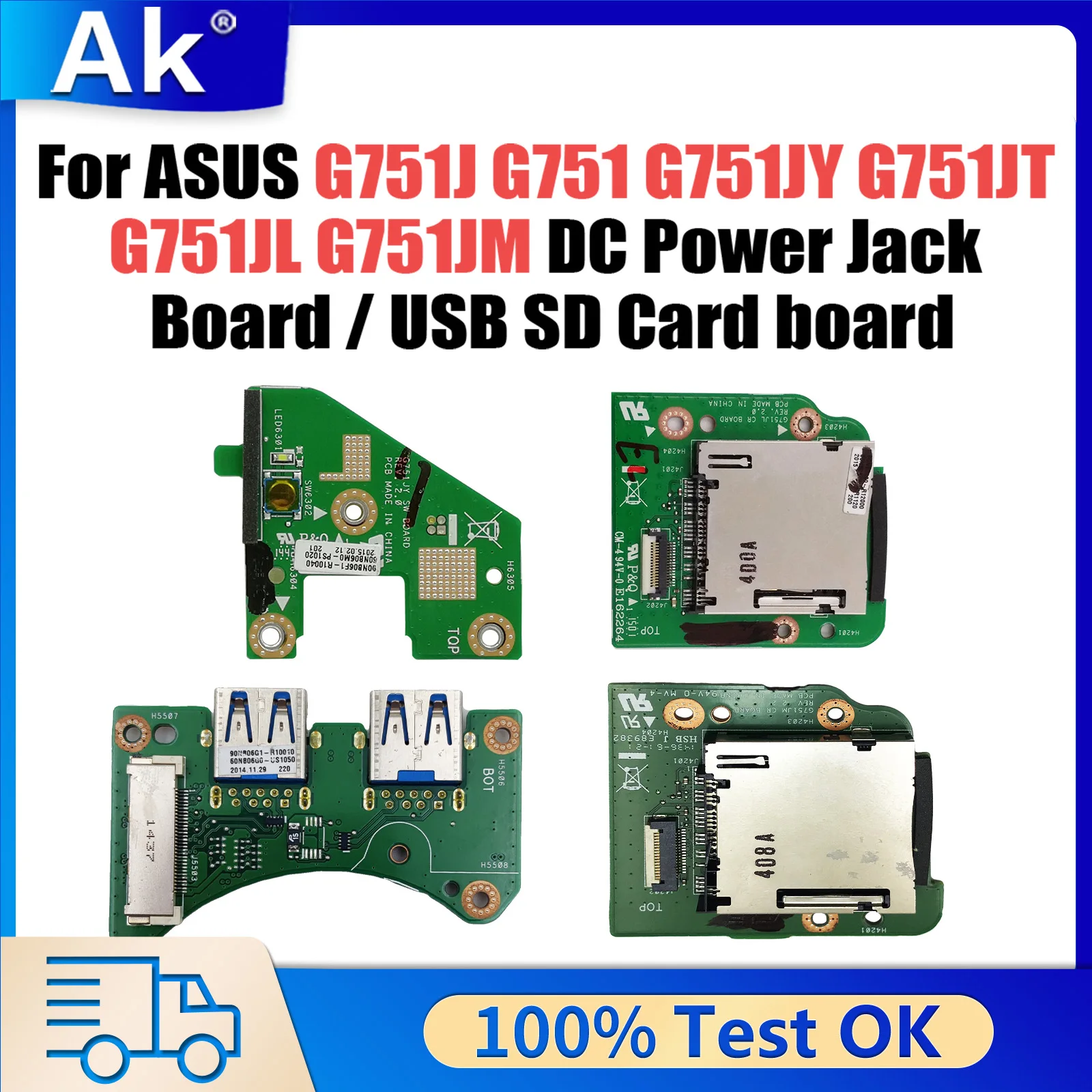 G751J For Asus G751 G751JY G751JT G751JL G751JM DC POWER JACK Board or USB Port SD Card Reader board Fast Ship