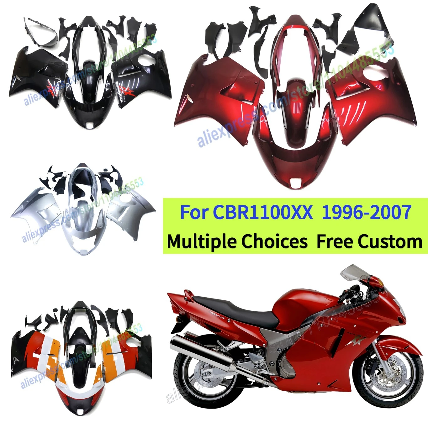 

Super Blackbird CBR1100XX 1997-2007 Motorcycle Fairings, Plastics & Body Kits for CBR 1100 XX 2006 2005 2004 2003 2001 , red