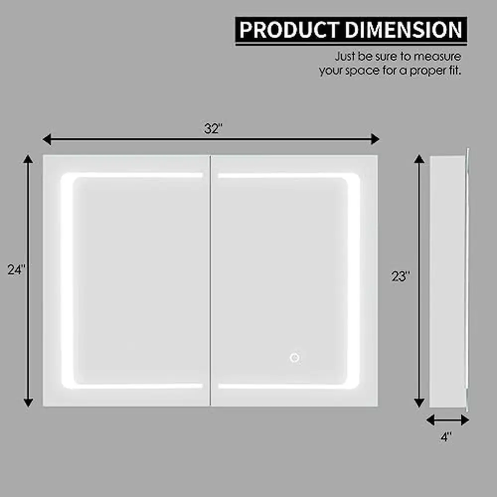 Armario con espejo LED de acero inoxidable, almacenamiento de medicamentos para baño, 32x24