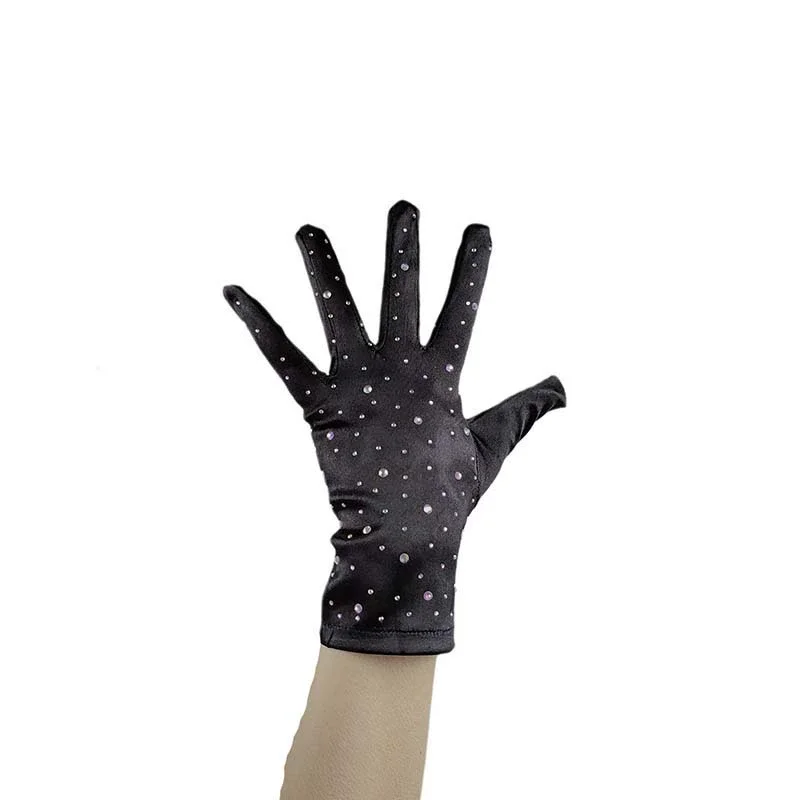 Women's Elegant Diamonds Beaded Short Satin Glove Female Spring Summer Vintage Performance  Photograph Party Glove R2045