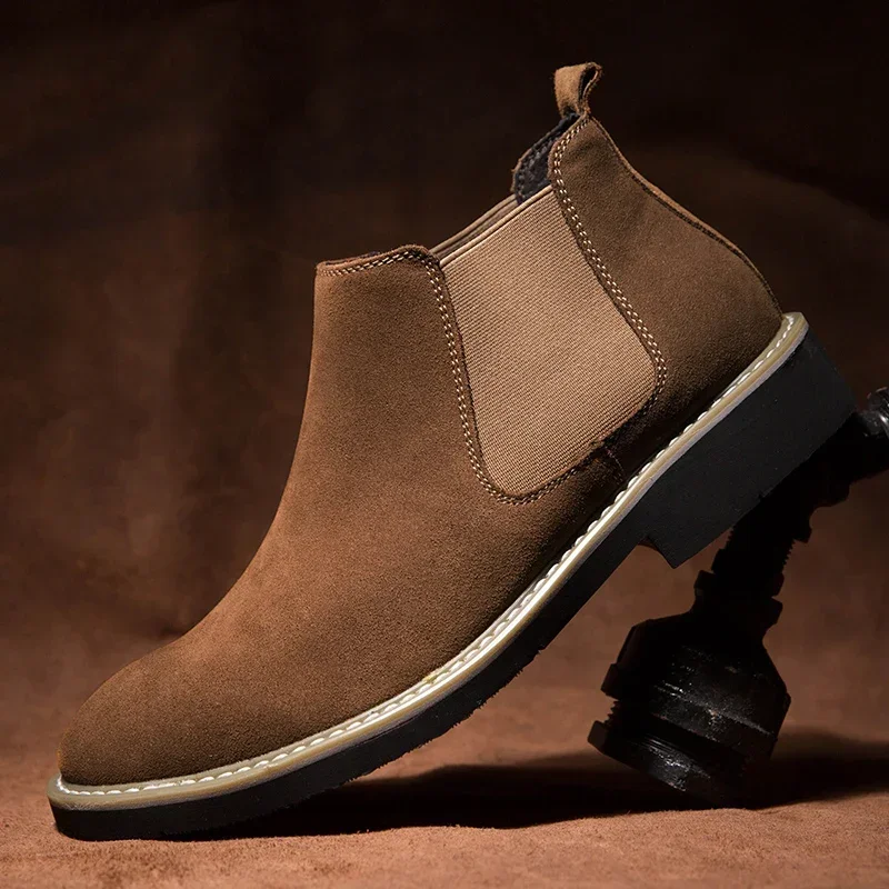 

Casual Boots Shoes Man Fashion Casual Men Ankle Chelsea Boots Male Shoes Cow Suede Leather Slip on Motorcycle Shoes Size 47 48